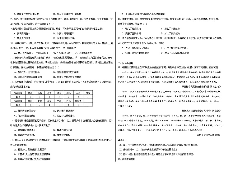 第四单元 明清中国版图的奠定与面临的挑战 测试卷（含解析） 2024届高三统编版（2019）必修中外历史纲要上二轮复习02