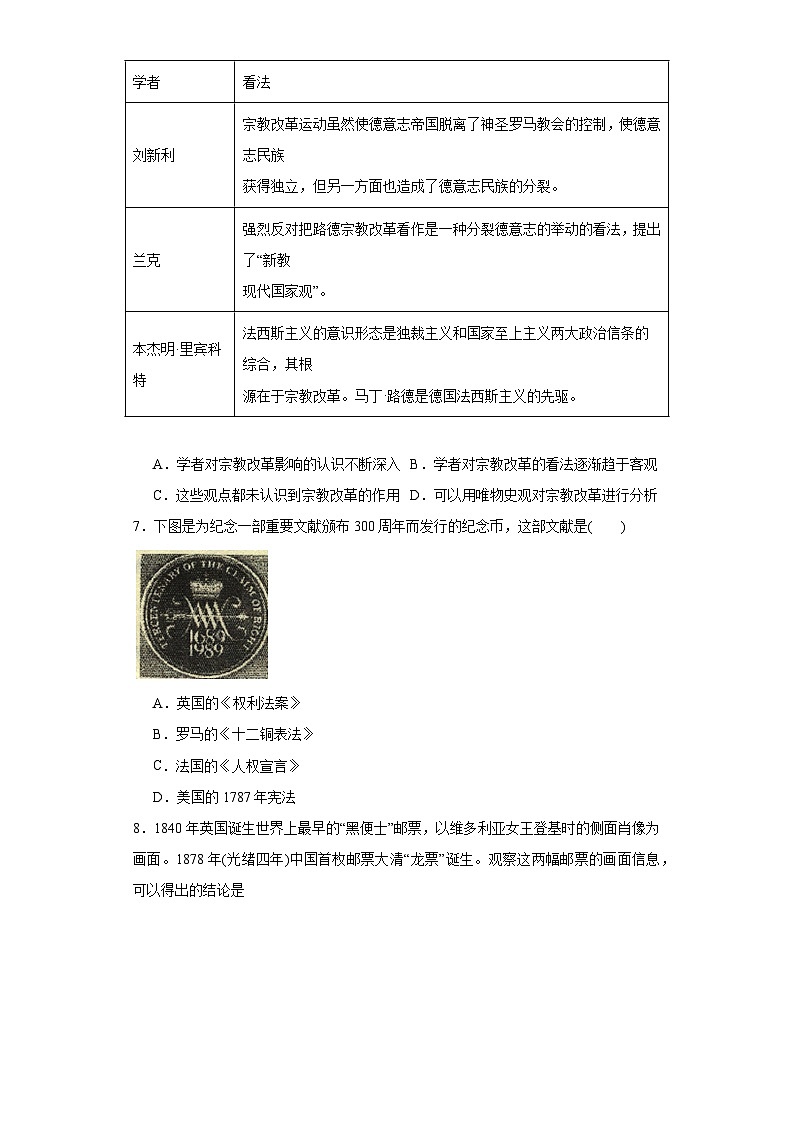 第四单元 资本主义制度的确立 测试卷 （含解析）--2024届高三统编版（2019）必修中外历史纲要下二轮复习第2页