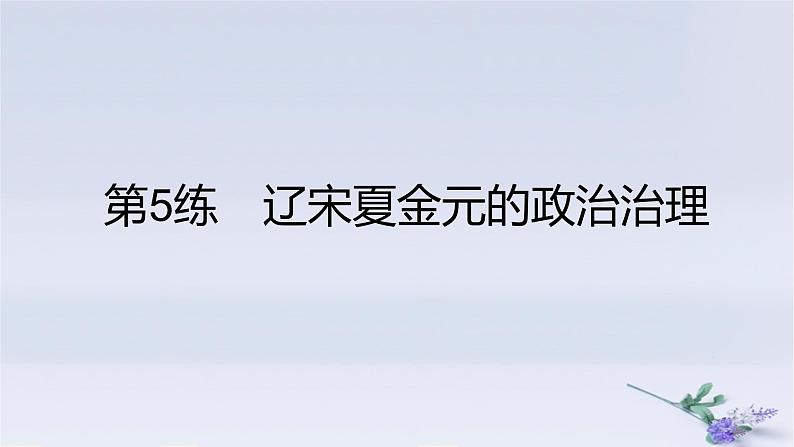 2025版高考历史一轮复习真题精练专题三辽宋夏金多民族政权的并立与元朝的统一第5练辽宋夏金元的统治课件01