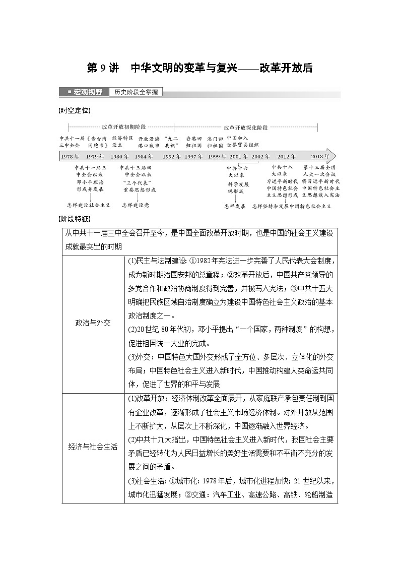 板块二 中国近现代史  第9讲　中华文明的变革与复兴——改革开放后 学案（含答案）-2024高考历史二轮复习第1页