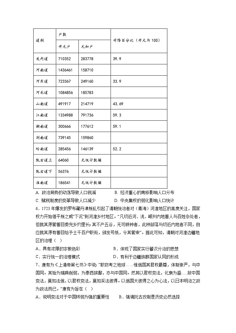 江西省丰城中学2023-2024学年高二下学期3月月考历史试卷（Word版附解析）02