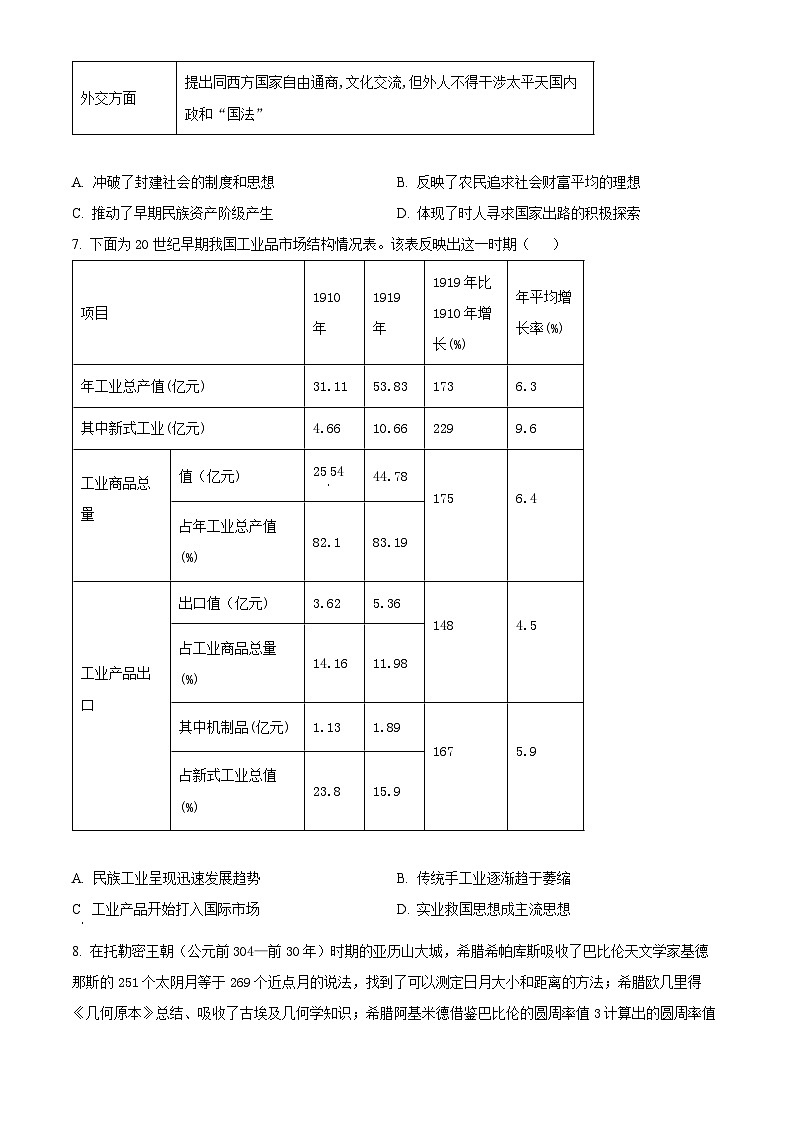 2024届湘豫名校联考高三下学期第二次模拟考试文科综合试题-高中历史（原卷版）第3页