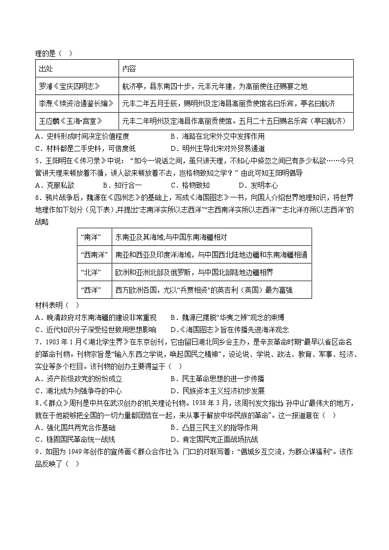 备战2024年高考历史模拟卷03（河北专用）（考试版）第2页