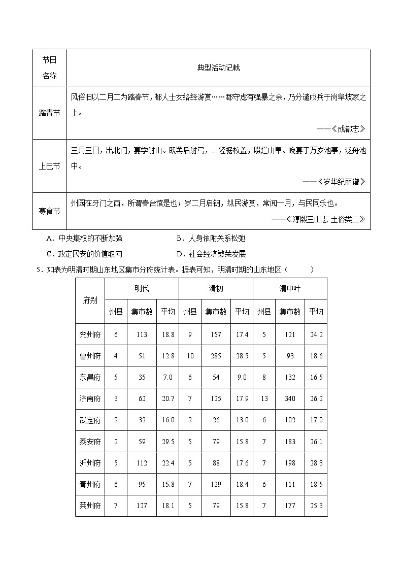 备战2024年高考历史模拟卷（湖南专用）01（湖南专用）（考试版）第2页