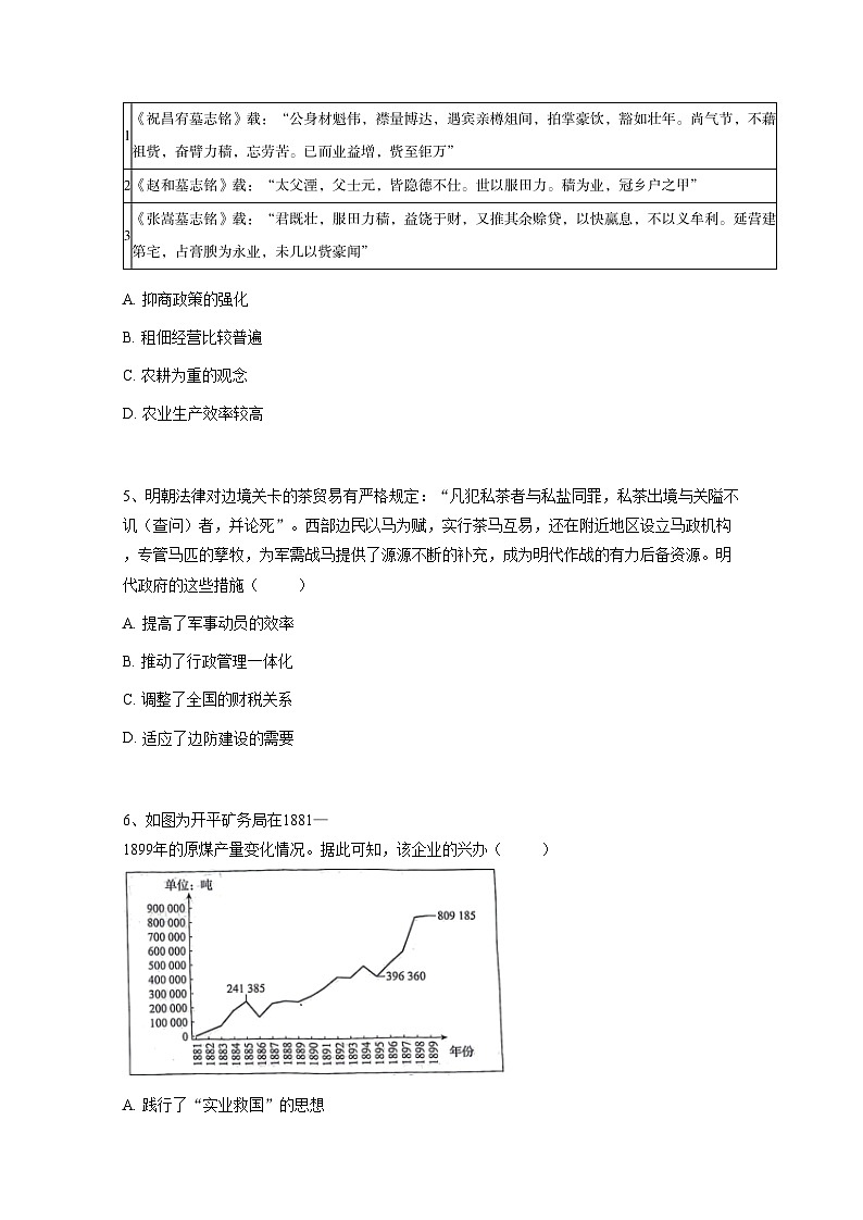 2023-2024学年江西省上饶市高三一模历史模拟试题（六）（附答案）02