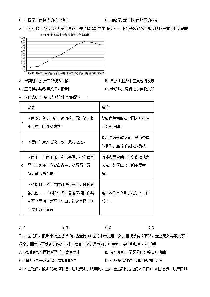 福建省泉州市泉港区第二中学2023-2024学年高二下学期第一次月考历史试卷（Word版附解析）02