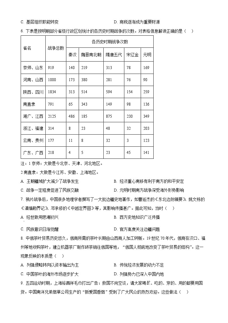 湖南师范大学附属中学2024届高三下学期月考（七）历史试卷（Word版附解析）02