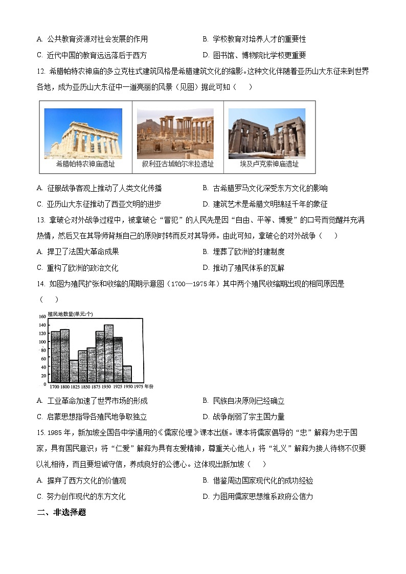 山东省招远市2023-2024学年高二下学期4月月考历史试题（原卷版）第3页