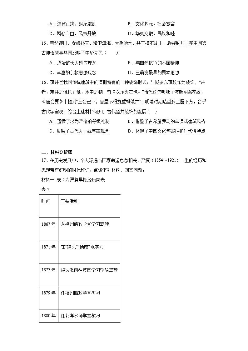 第一单元 源远流长的中华文化 检测题（含解析）----2024届高三历史统编版（2019）选择性必修3二轮复习第3页