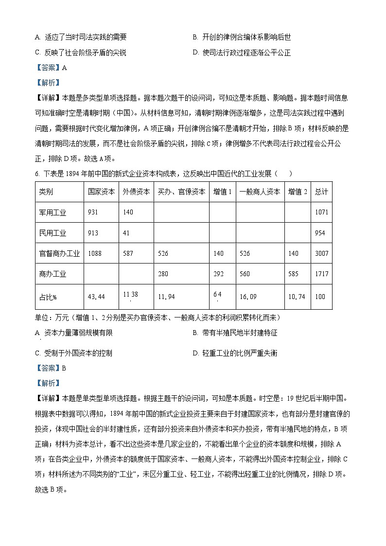 重庆市渝西中学2023-2024学年高三下学期4月月考历史试题（原卷版+解析版）03