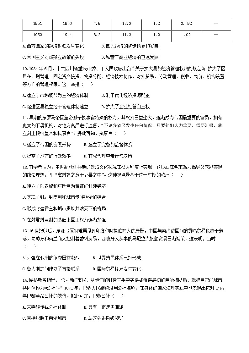 河北省承德市部分高中2024届高三下学期二模历史试题（Word版附答案）03