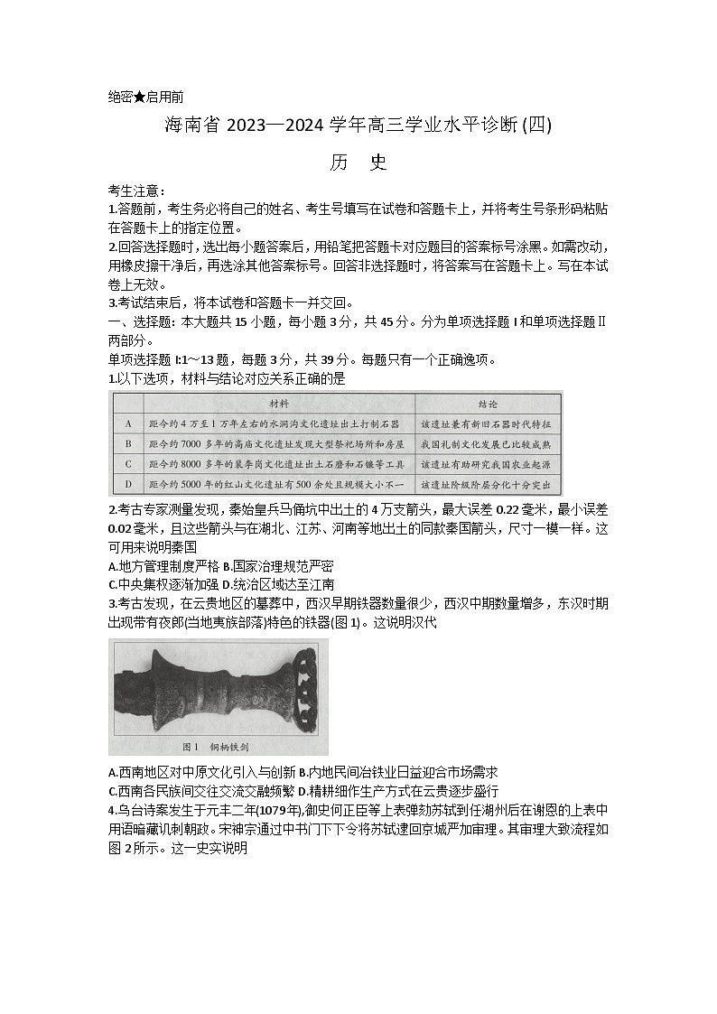 海南省天一大联考2023-2024学年高三学业水平诊断考试（四）历史试题01