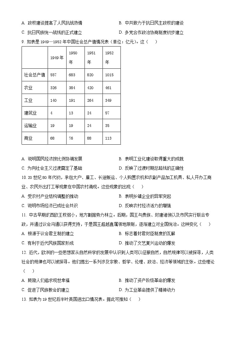 山东省齐鲁名校联盟2024届高三下学期第七次联考历史试卷（Word版附解析）03