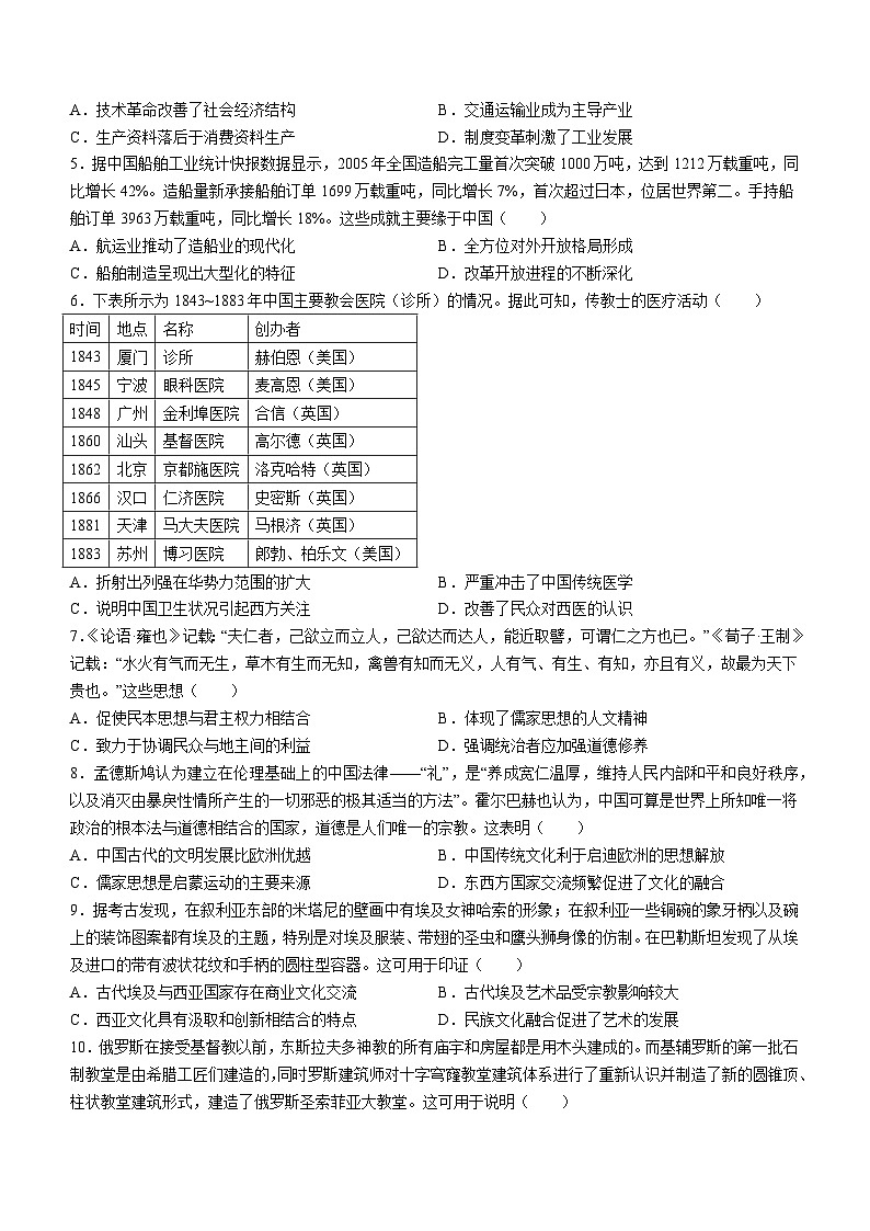 黑龙江省绥化市绥棱县第一中学2023-2024学年高二下学期4月月考历史试题02