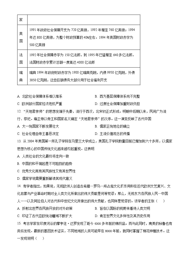 四川省达州市万源中学2023-2024学年高二下学期4月月考历史试题（原卷版）第3页