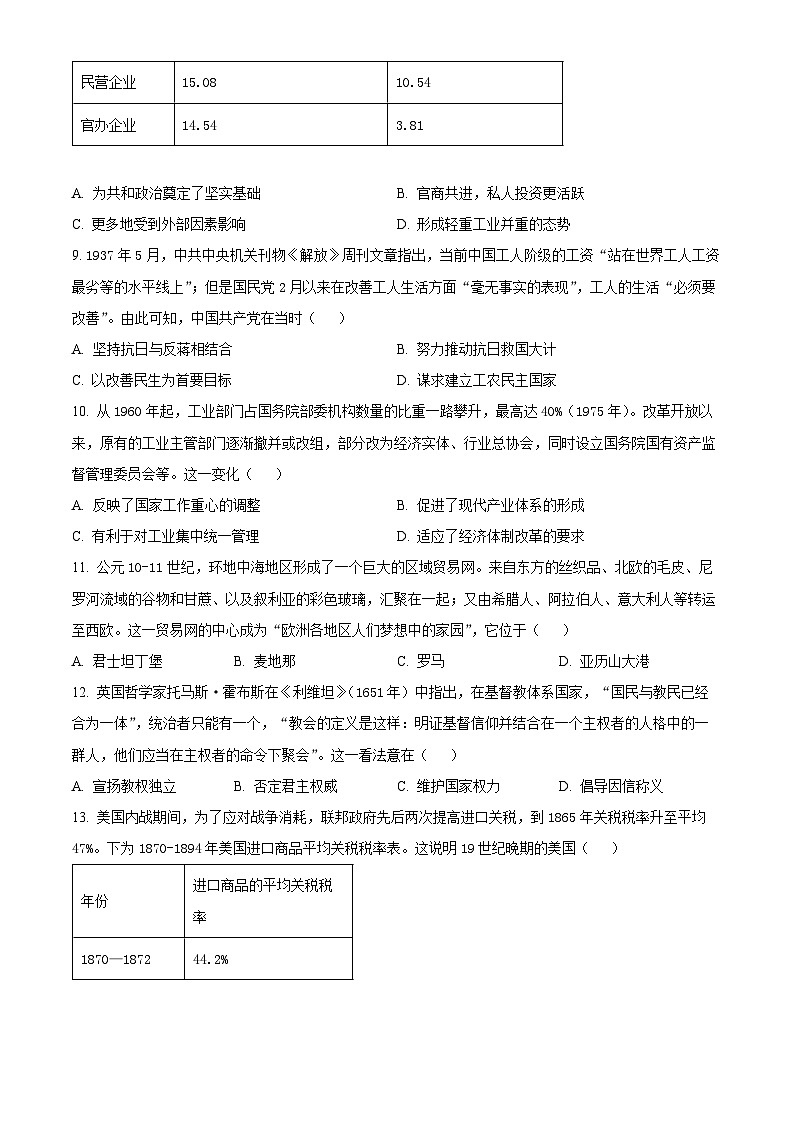 2024届重庆市普通高中学业水平测试选择性考试二模历史试题（原卷版）第3页
