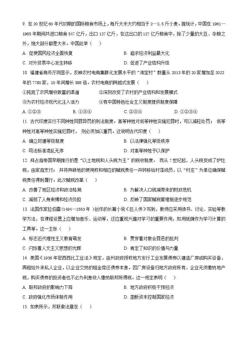 辽宁省协作校2024届高三下学期第一次模拟考试历史试题（Word版附解析）03