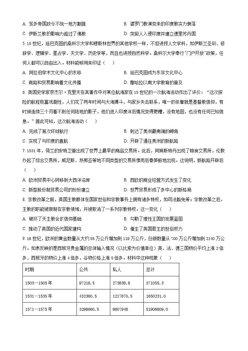 2024南京六校联合体高一下学期4月联考试题历史含解析02