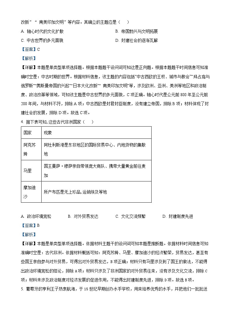 四川省眉山市东坡区多悦高级中学校2023-2024学年高一下学期期中历史试题（解析版）第2页