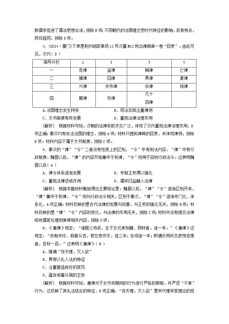 2025高考历史一轮总复习选择性必修1第16单元法律与教化第44讲中国古代的法治与教化当代中国的法治与精神文明建设提能训练第2页