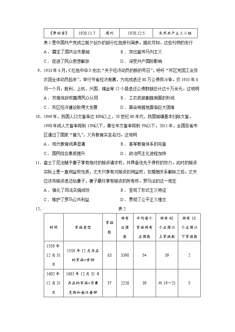2024届河北省邯郸市高三下学期一模考试历史试题03