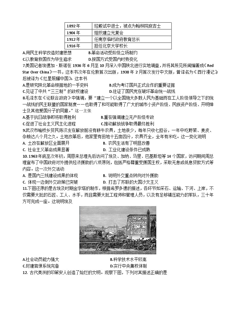 江苏省2023-2024学年高三下学期4月百校大联考历史试卷02