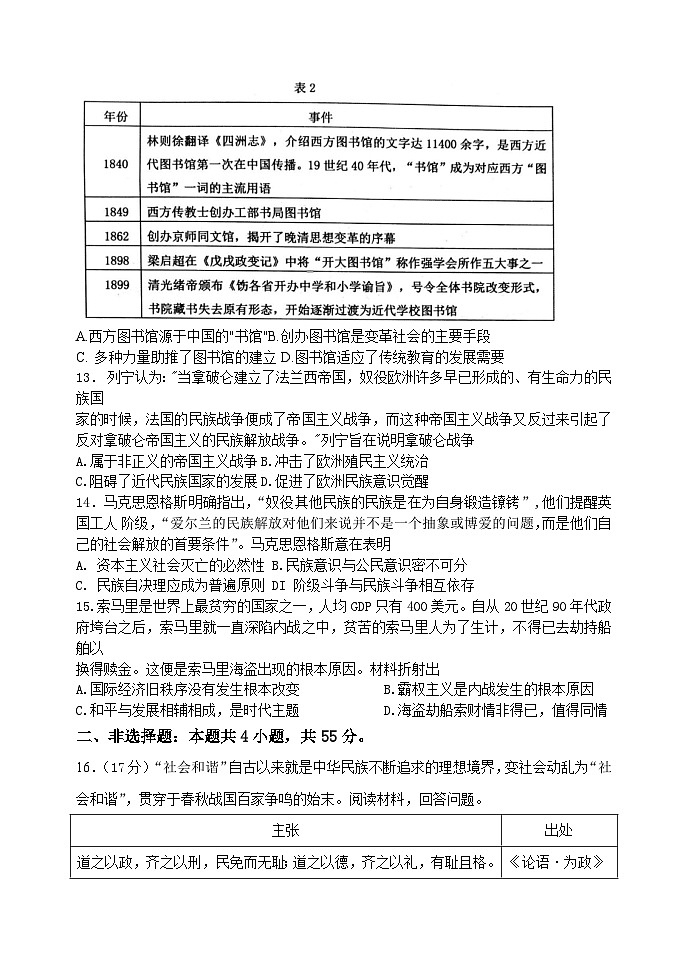 山东省2023-2024学年高二下学期期中考试检测历史试题03