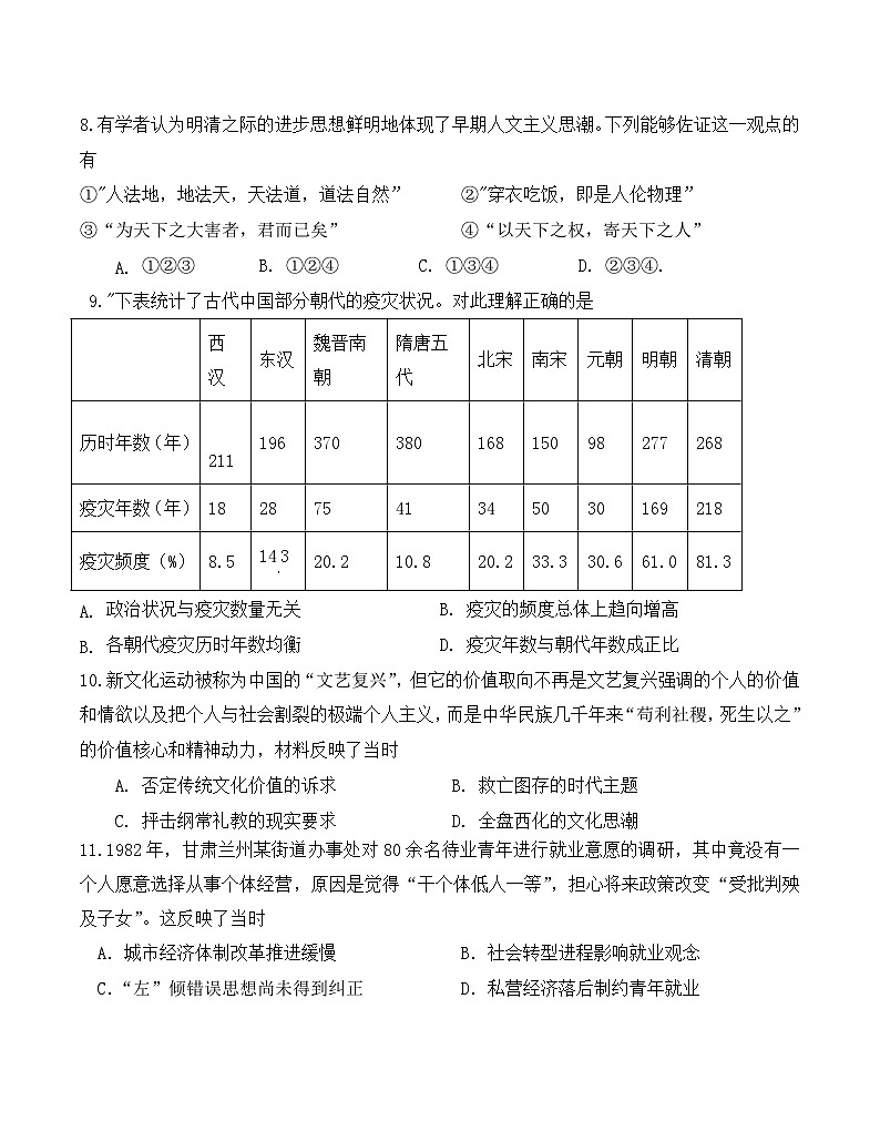 山东省威海市2023-2024学年高三下学期3月月考历史试题03