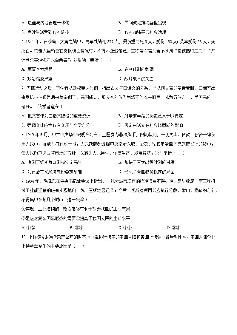 2024东北三省四城联考暨沈阳高三下学期二模试题历史含解析02