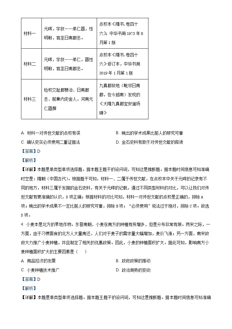 2024届贵州省高考综合改革模拟卷历史试题（解析版）第2页