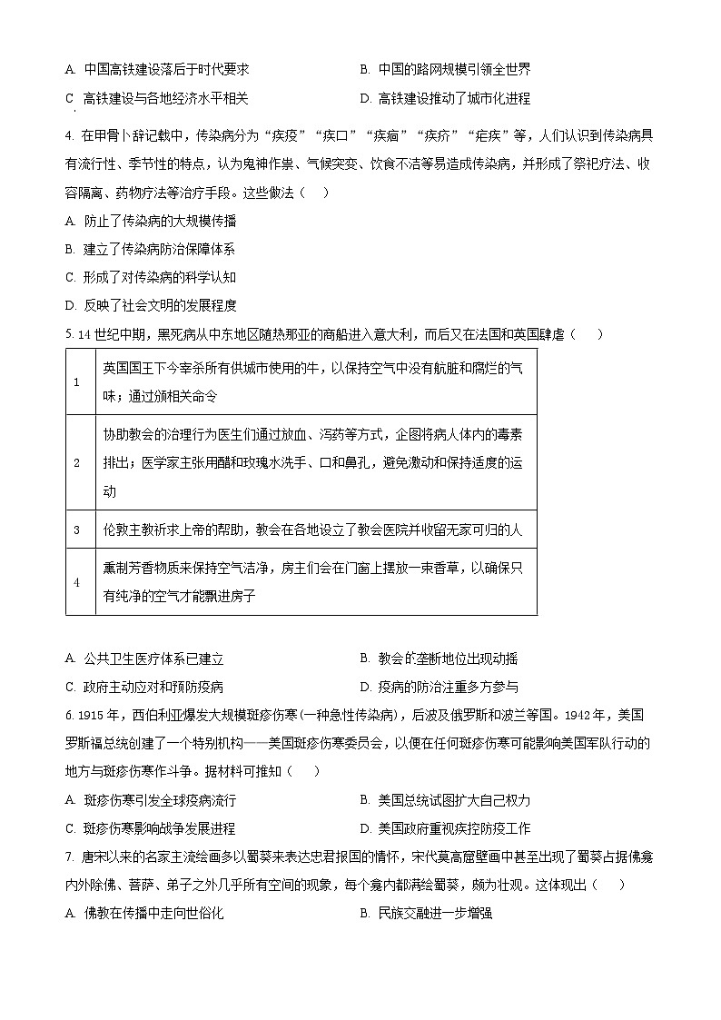 湖南省常德市第一中学2023-2024学年高二下学期第一次月考历史试题及参考答案02