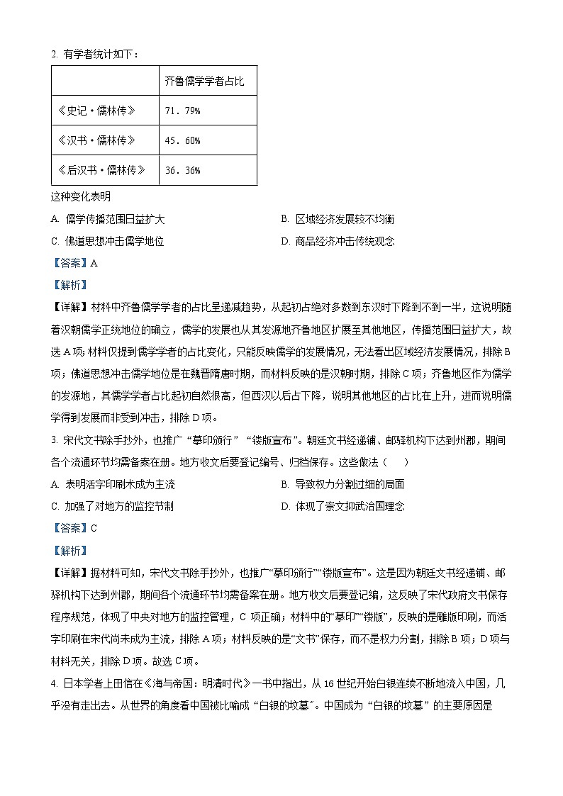 2024届四川省成都外国语学校高三下学期高考模拟试题（三）历史试题（原卷版+解析版）02