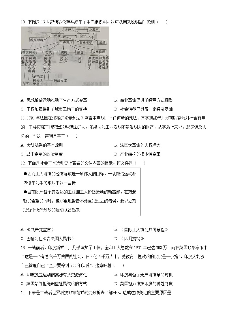 山东省潍坊市临朐县第一中学2024届高三下学期二模考前模拟历史试题（原卷版+解析版）03