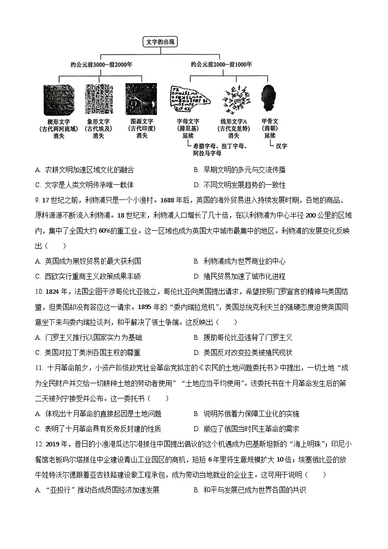 山西省部分学校2023-2024学年高三下学期4月联考文科综合试题-高中历史（原卷版）第3页