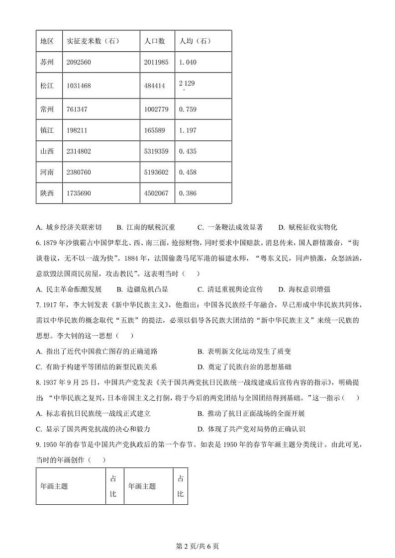河北金科大联考2024届高三下学期4月质量检测历史试题02