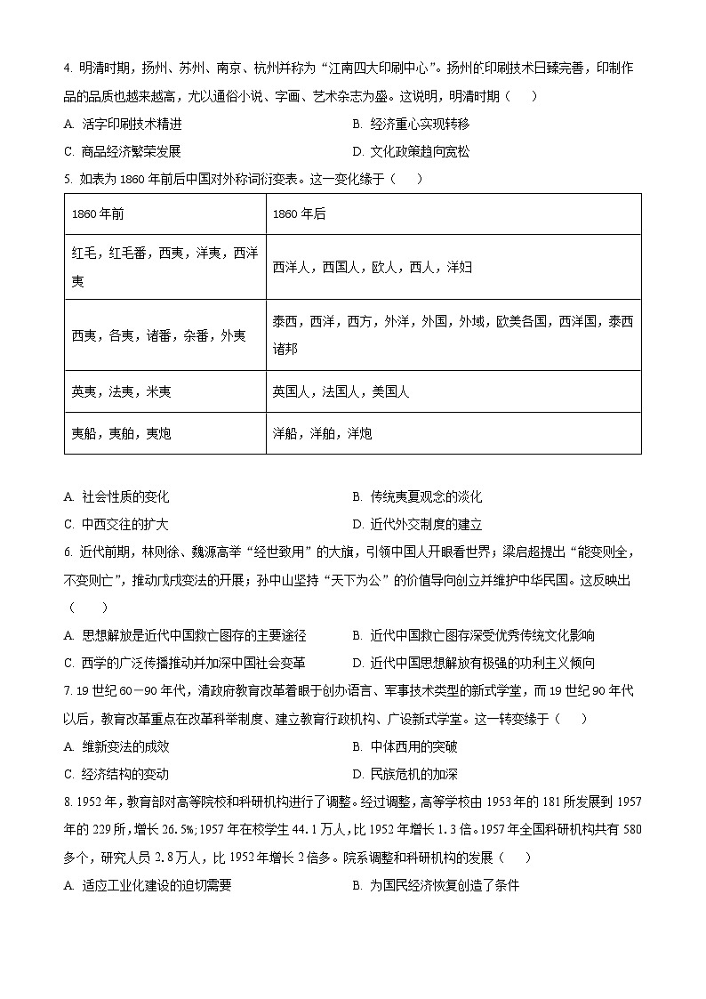 山东省济宁市曲阜市2023-2024学年高二下学期期中历史试题（原卷版）第2页