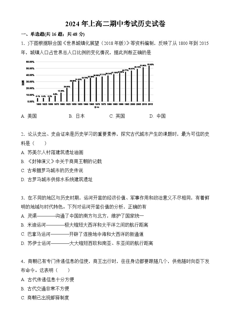 湖南省邵东市第四中学2023-2024学年高二下学期期中考试历史试题01