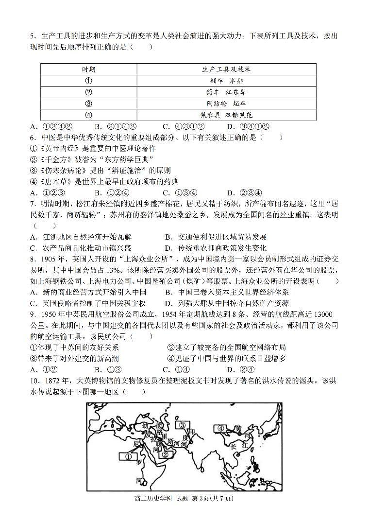 浙江省宁波市三锋教研联盟2023-2024学年高二下学期期中联考历史试题及参考答案02