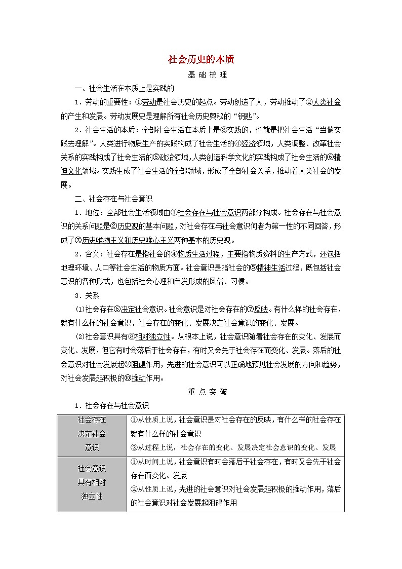2025高考政治一轮总复习考点精析教案必修4第2单元认识社会与价值选择第5课寻觅社会的真谛考点1社会历史的本质第1页