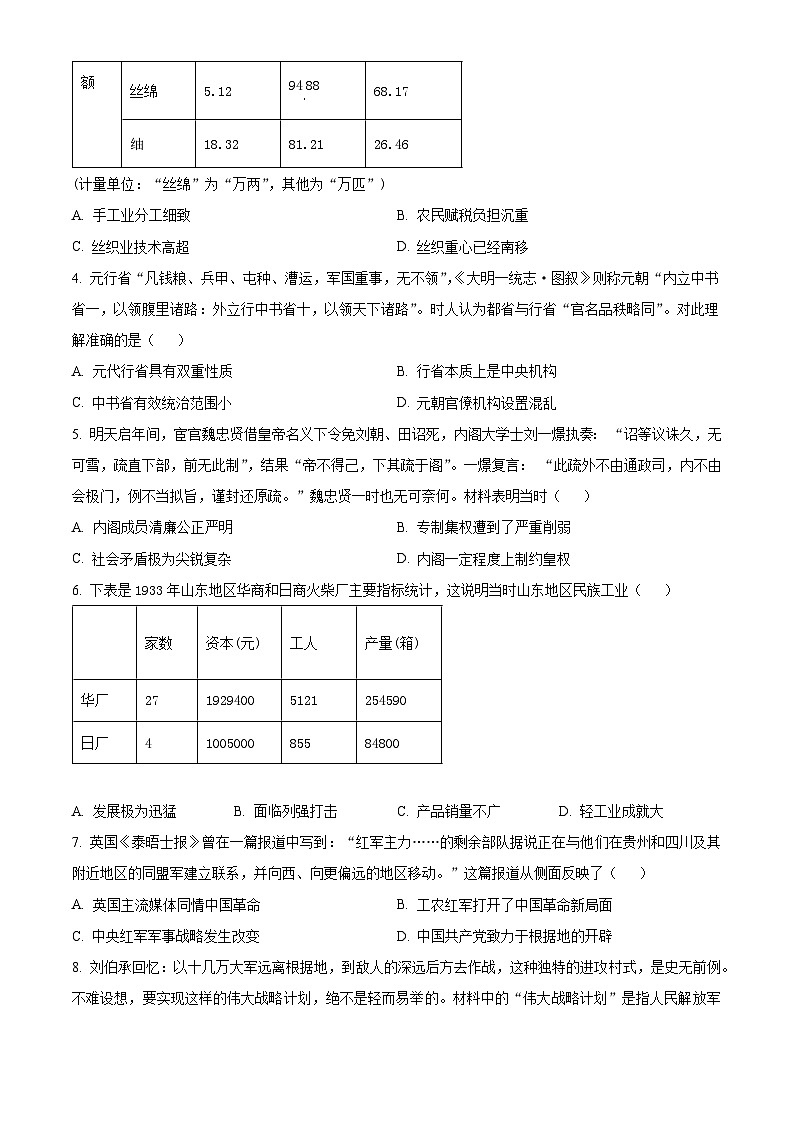 2024届海南省海口市高三下学期一模历史试卷02