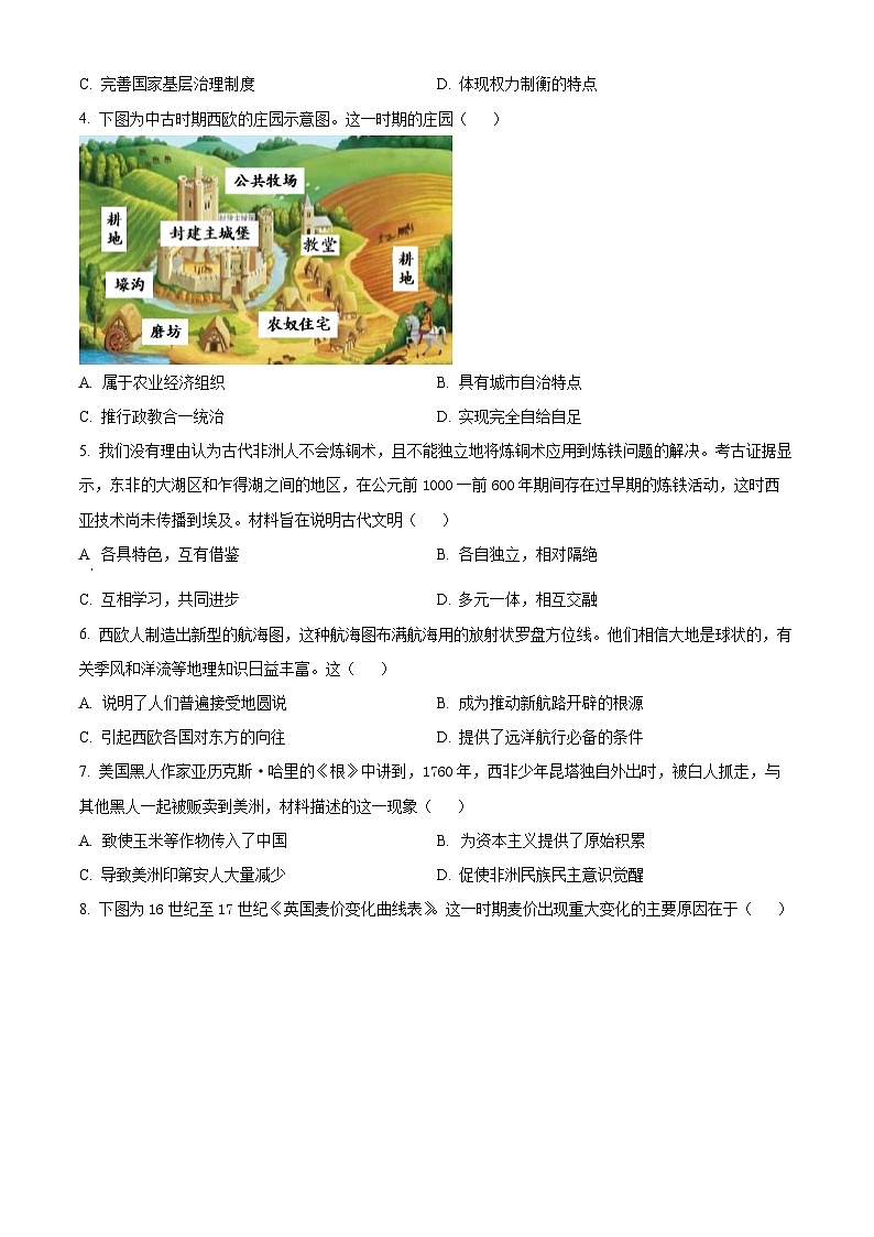 山东省临沂市2023-2024学年高一下学期期中考试历史试题 （原卷版+解析版）02
