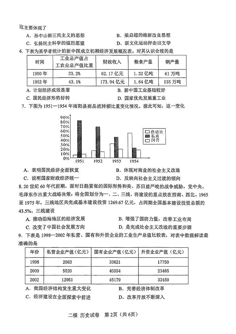 2024届天津市河东区高三下学期第二次模拟考试历史试卷+02
