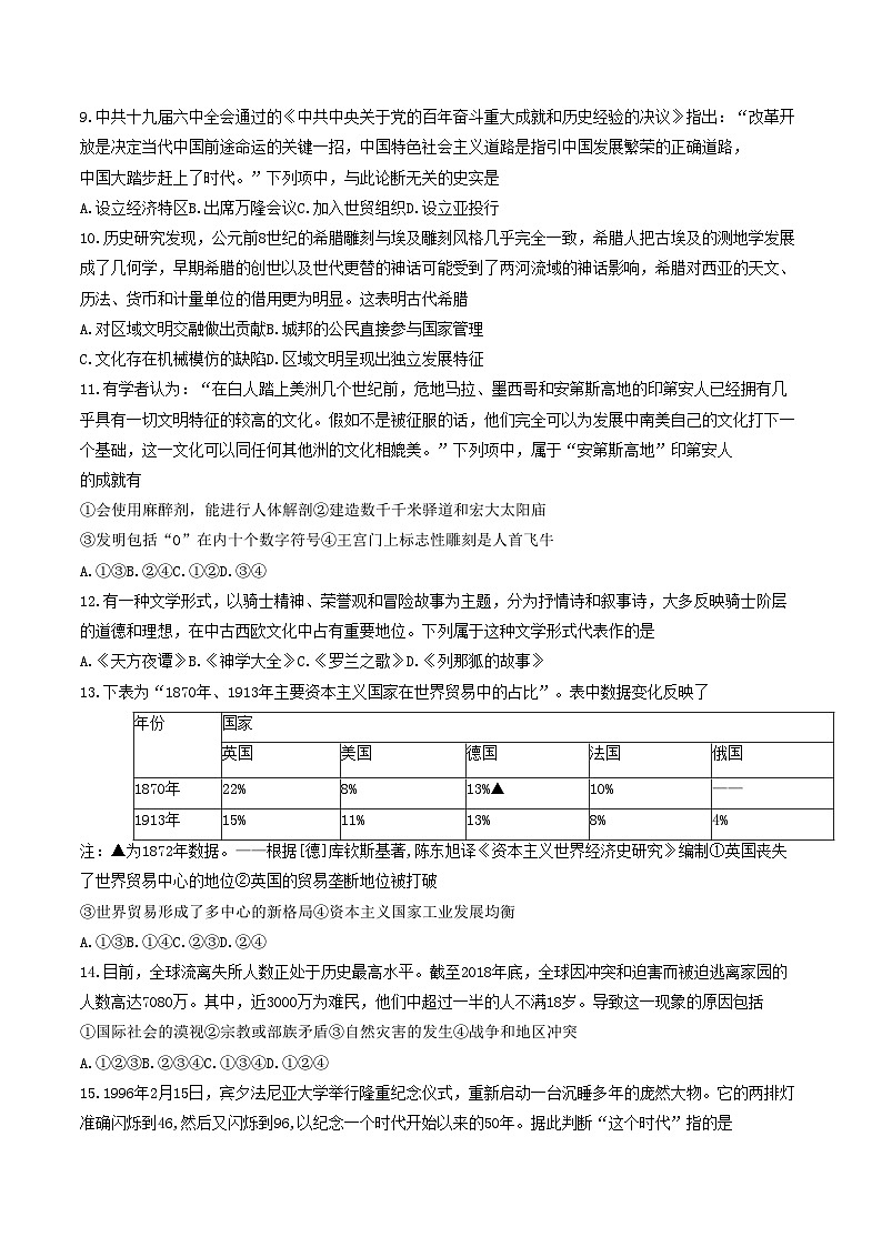 浙江省浙江省9+1高中联盟2023-2024学年高二下学期期中考试历史试题+03
