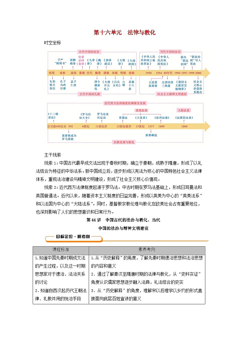 2025版高考历史一轮总复习教案选择性必修1第16单元法律与教化第44讲中国古代的法治与教化当代中国的法治与精神文明建设01