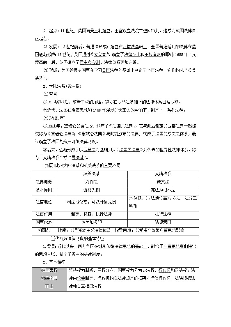2025版高考历史一轮总复习教案选择性必修1第16单元法律与教化第45讲近代西方的法律与教化02