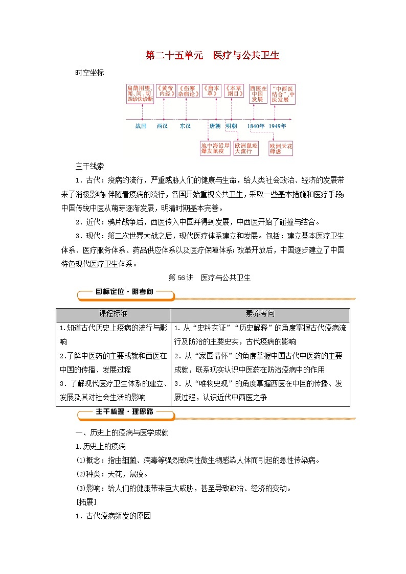2025版高考历史一轮总复习教案选择性必修2第25单元医疗与公共卫生第56讲医疗与公共卫生第1页