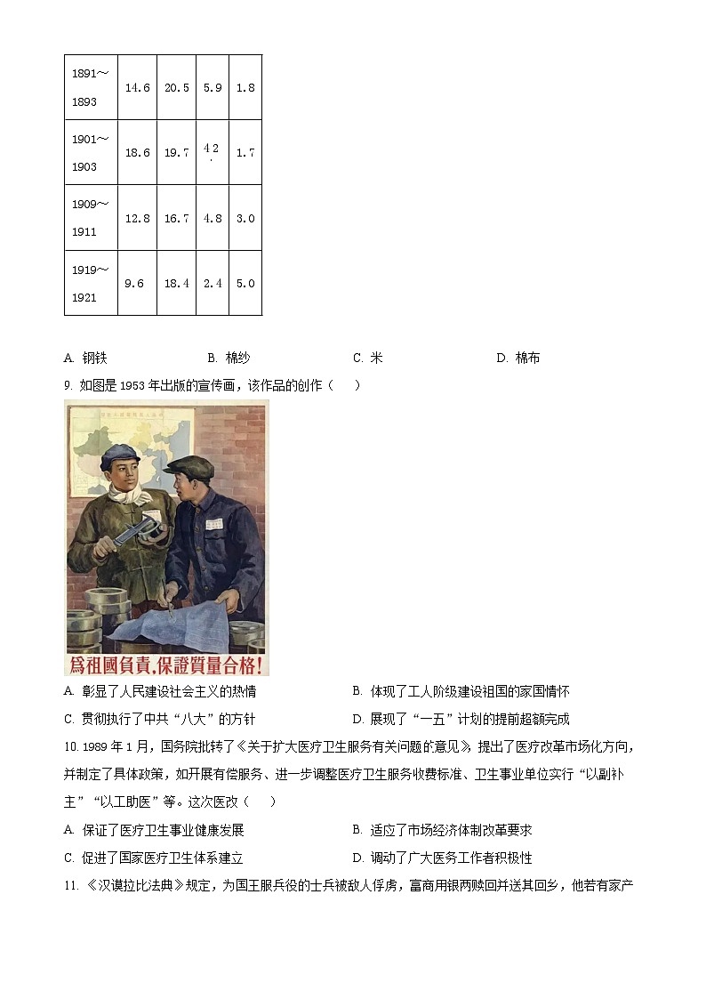 安徽省芜湖市安徽师范大学附属中学2023-2024学年高二下学期期中考试历史试题（原卷版）第3页