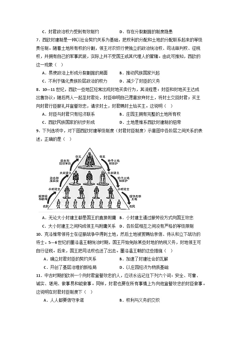 西欧封君封臣制度  小专题通关训练（含解析）  2024届高三历史三轮复习02