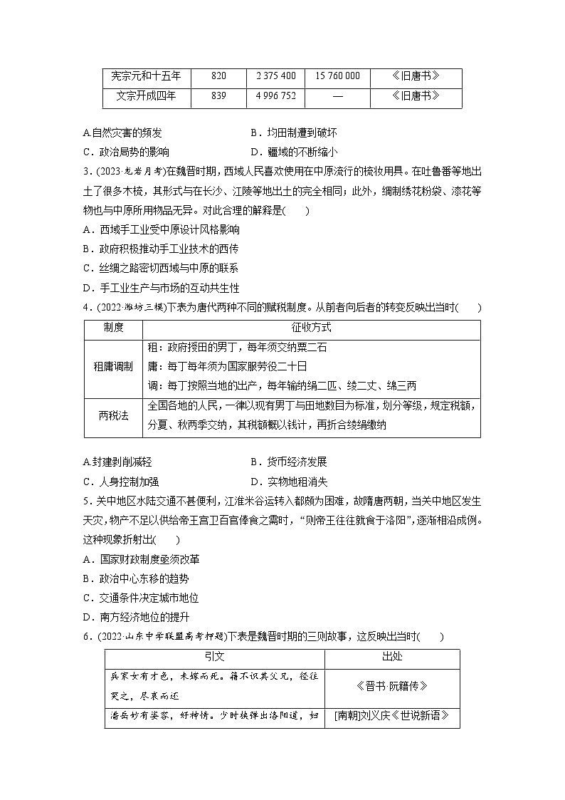 2024年高考历史一轮复习（部编版） 板块1 第2单元 训练7　魏晋至隋唐的经济与文化第2页