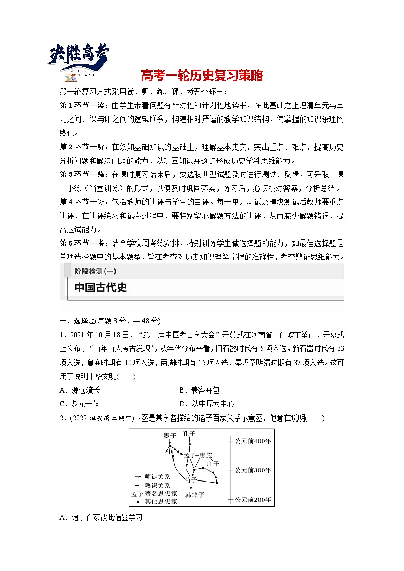 最新高考历史一轮复习（部编版） 板块1 阶段检测(一)　中国古代史（课件+讲义+练习）01